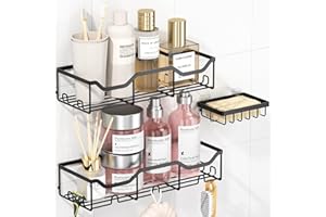 ASTOFLI Shower Caddy 4 pack, Self Adhesive Shelves, Rustproof Large Capacity Bathroom Organizer for Inside Shower, No Drilling Rack Storage with 16 Hooks