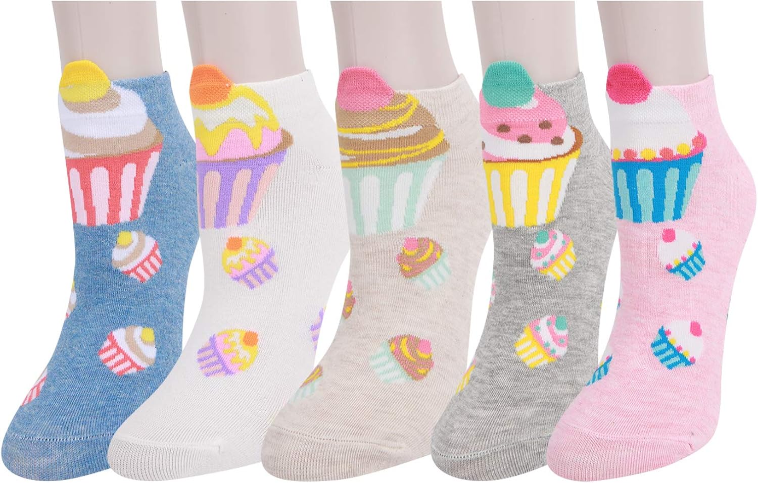 5 Pairs Women Girls Novelty Ankle Socks Cotton Cute Animal Stripe Flower Design (Multi-Cupcakes) at  Women’s Clothing store
