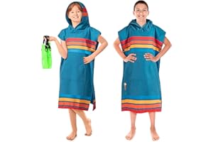 SUN CUBE Kids Towel Changing Swim Robe Surf Poncho, Quick Dry Microfiber Hooded Wearable Blanket for Boys Girls 8-12 Years, S