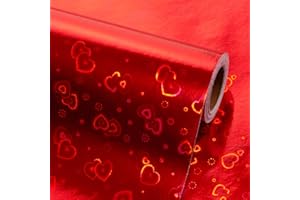 Flyhill Red Wrapping Paper-Mini Roll 17inch*32.8ft（46.8sq.ft.ttl- Holographic Foil Gift Paper with iridescent Love Heart for Valentine's day,Anniversary,Holiday,Wedding,Baby Shower
