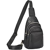 SUIKIHUM Full-Grain Leather Crossbody Bags for Men Women, Genuine Leather Sling Bag, Trendy Casual Chest Bag, Black