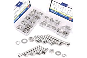 Glarks 560-Pieces M2 M3 Pan Head Phillips Stainless Steel Screws Bolts Nuts Lock and Flat Gasket Washers Assortment Kit