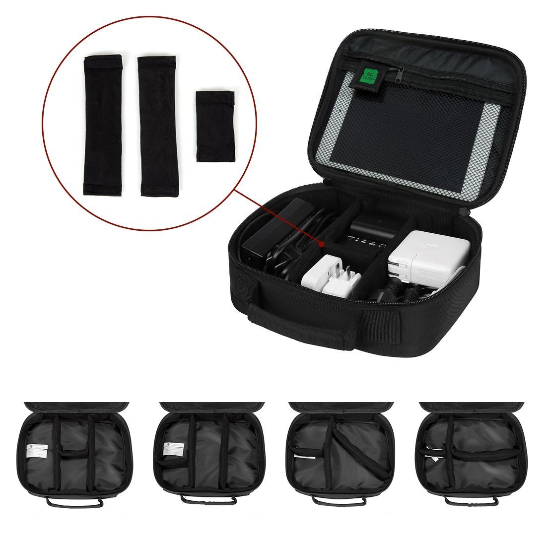 Ciaoed Zubehör Organizer Handliche Elektronik Tasche Reise Doppelte Fächer für Handy USB Cable Power Banks Festplatte Schwarz