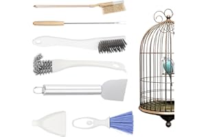DINTSTYLE 7-Piece Set Bird Cage Cleaner,Small Animal cage Cleaning Tool Wooden and Stainless Steel Cleaning Brush Long Handle Cleaning Brush Spatula Bird Cleaning Bird Drops Multipurpose Cleaning