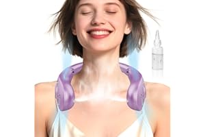 FWV Neck Fans Portable Rechargeable Personal Misting Fan,Fold Up Compact Necklace Fan with Mist,Soundless Powerful Mobile Body Air Cooler with Digital LED Display, Presents for Adults Kids Elderly Purple