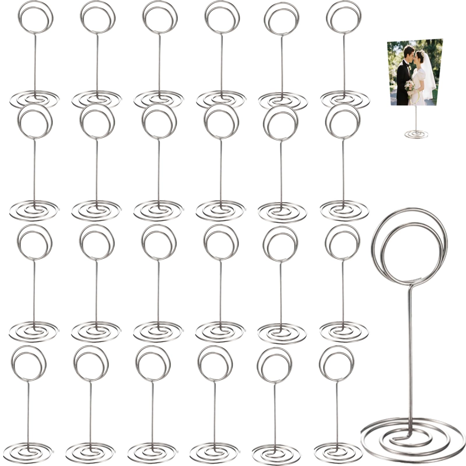 Photo 1 of 24 Pack silver Table Number Holders Stands - Heavy Duty Wedding Reception Centerpieces for Table Cards, Menus, Place Card Holder, Photo Picture Frames for Anniversary Birthday Party Decorations