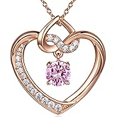 Heart Birthstone Necklaces Gifts for Women Wife, Jewelry for Women Wedding Anniversary Birthday Gifts for Wife Girlfriend Mom Christmas Valentines Gifts S925 Sterling Silver