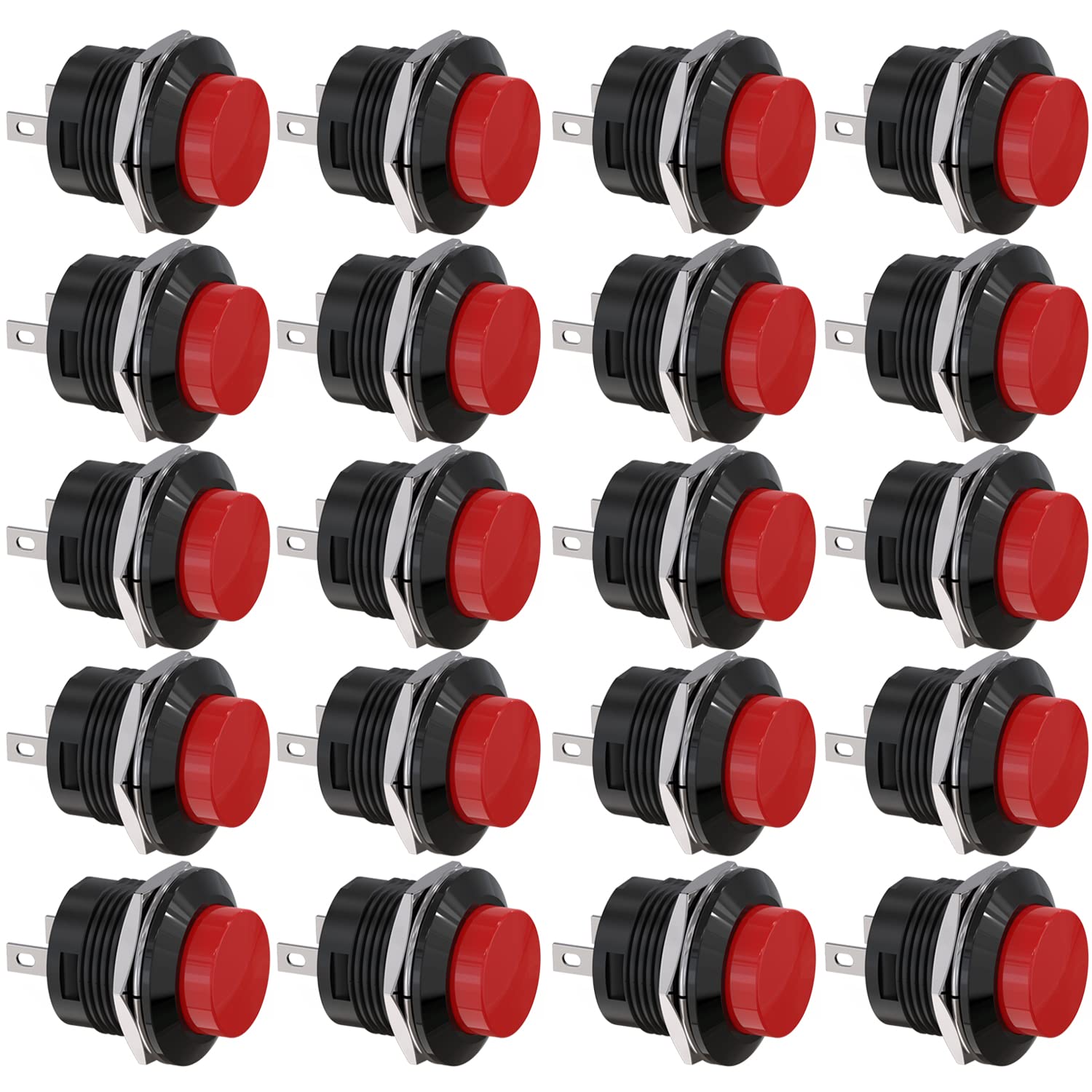 Clyxgs SPST Mini Push Button Switch AC250V/3A AC125V/6A Without Locking Round Push Button Switch Red Cap Pack of 20, red โ image 1