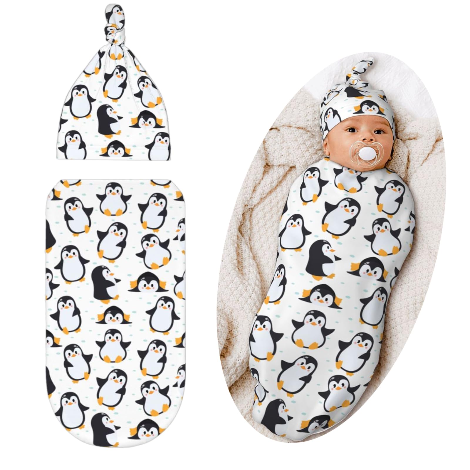 Photo 1 of Qwalnely Swaddling Blanket for Baby, Sleeping Sacks, Unisex Baby Stuff with Hat, Penguin
