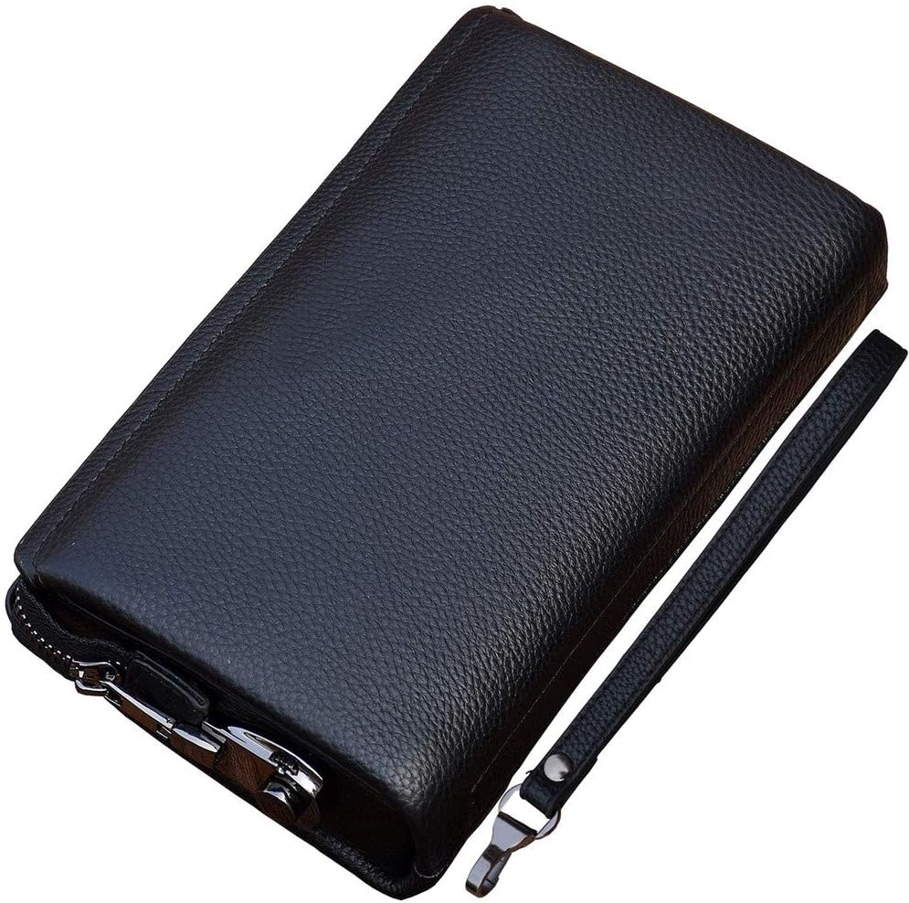 YMXQW Cowhide Password Lock Men's Clutch, Wristlet Purse Business Wrist Clutch Bag Removable Long Wallet Birthday Present-black 8.7inch