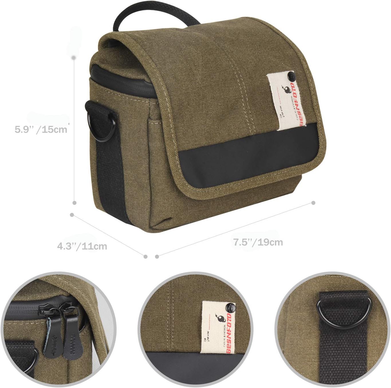 Besnfoto Mirrorless Camera Shoulder Bag Small Messenger Case Compact Waist Bag Waterproof Compatible for Canon EOS M10 M6 M2 Mrak M50 M100 Nikon P600 D5100 D5300 Sony RX10M3 Olympus E-M10 (Army Green)