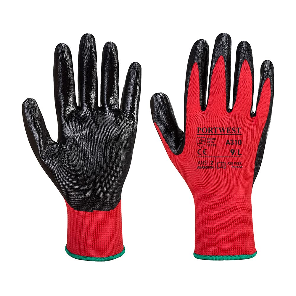 Portwest A310 Abrasion Resistant Flexo Grip Nitrile Glove Red/Black, X-Large