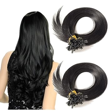 Amazon Com U Tip Human Hair Extensions Dark Black 20 Inch