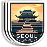 (3 Pcs 3X3) Seoul Korea Stickers - Seoul Travel Sticker - Korea Travel Gift - Seoul Souvenir - Decals for Luggage - Suitcase - Scrapbook - Laptop - Water Bottle