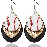 Fusamk Punk Rock 2PCS Alloy Hook Earrings Drop Dangle Baseball Pattern Multi-layer Leather Earrings