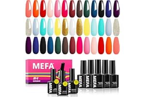 MEFA Gel Nail Polish Kit, 23 Pcs Burgundy Red Brown Gel Polish Set Collection All Seasons Classic Orange Black Navy Blue Glitter Nail Polish Starter Kit with Glossy & Matte Top Base Coat Nail Art Gift