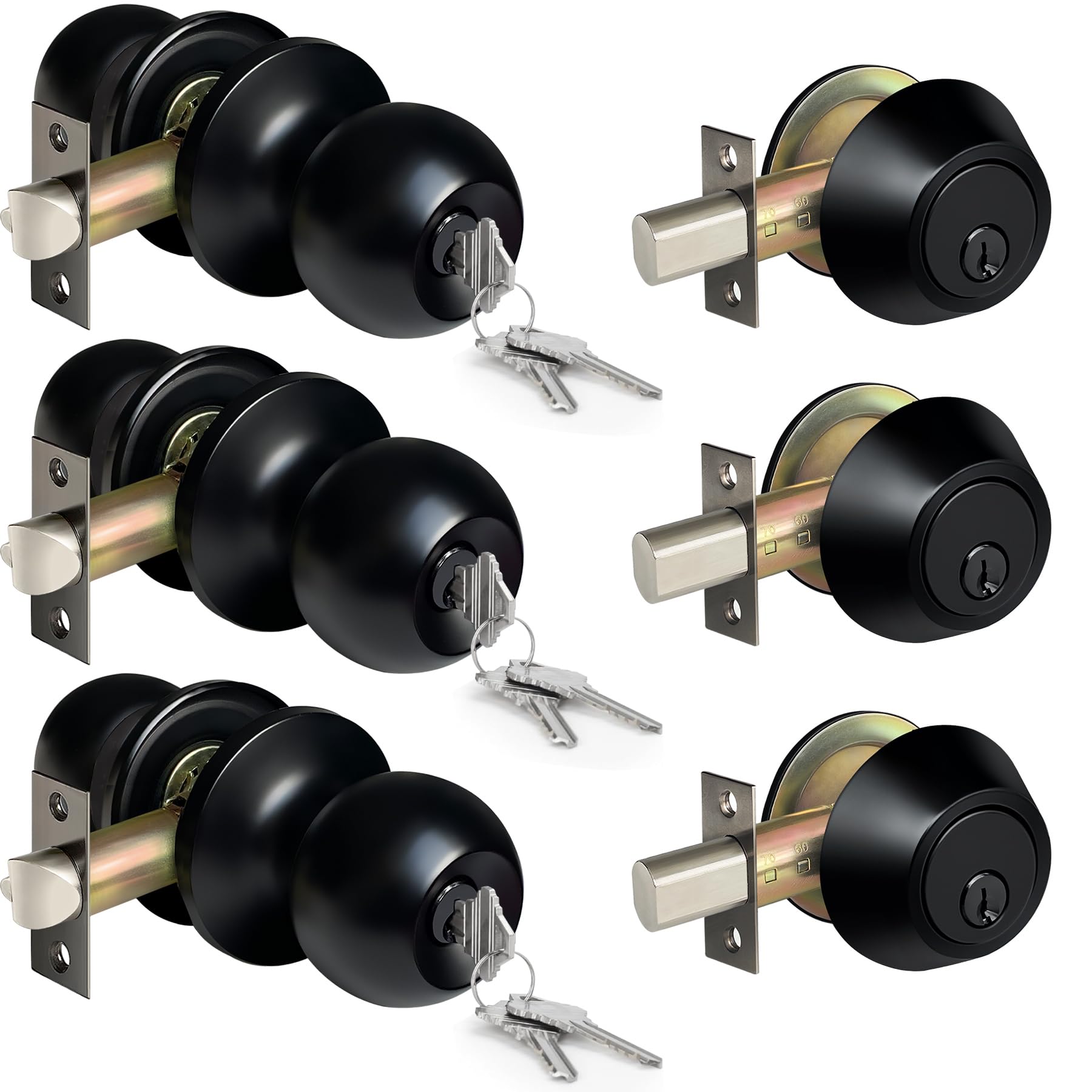 Photo 1 of BESTTEN 3 Pack Keyed Alike Exterior Door Knobs and Single Cylinder Deadbolts Combo Set, Matte Black Exterior Door Lock Set for Entrance and Front Door