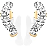 PAVOI 14K Gold Plated 925 Sterling Silver Post CZ Wavy Stud Earrings | Twisted Wave Cubic Zirconia Half Huggie Earrings for Women