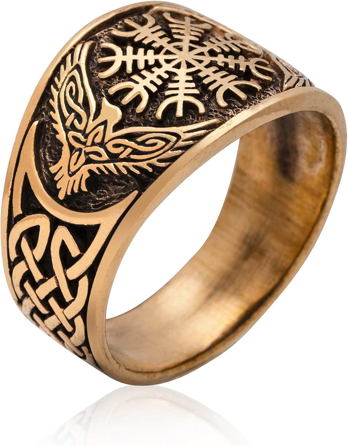 Norse Jewelry Nordic Style Norse Ring with Magical Stave Aegishjalmur