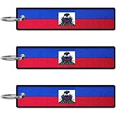 JAVD Haiti Flag Keychain Tag with Key Ring - Keys, Cars, Motorcycles, Backpacks, Luggage and Gifts - EDC (3 Pack)