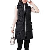 HangNiFang Winter Long Puffer Vest for Women Zip Up Hoodie Quilted Vest Jacket