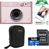 Fujifilm Instax Mini Evo Instant Film Camera, Black, Bundle with Fujifilm instax mini Instant Daylight Film Pack 20 Exposures, Slinger Alpine 2 Camera Bag, Lexar 32GB Memory Card w/SD Adapter (Pink)