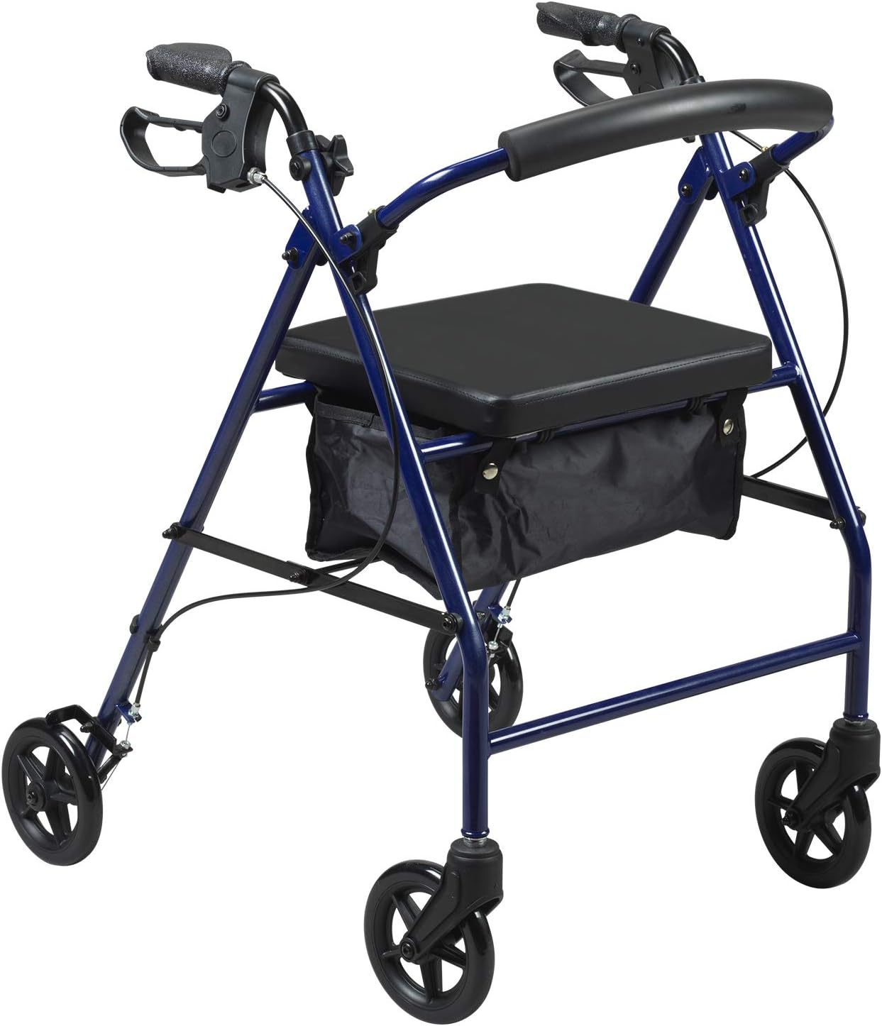 PCP Medical Rollator, Steel Frame, Fold Up, Removable Back Support, Padded Seat, 8-inch Wheels, Blue, Adult (5311-BL)