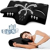 Cervical Pillow for Neck Pain Relief, Cooling Contour Memory Foam Pillows Support Odorless Ergonomic Neck Pillow Adjustable Orthopedic Bed Pillow for Side Back Stomach Sleeper,1 Pack（Black）