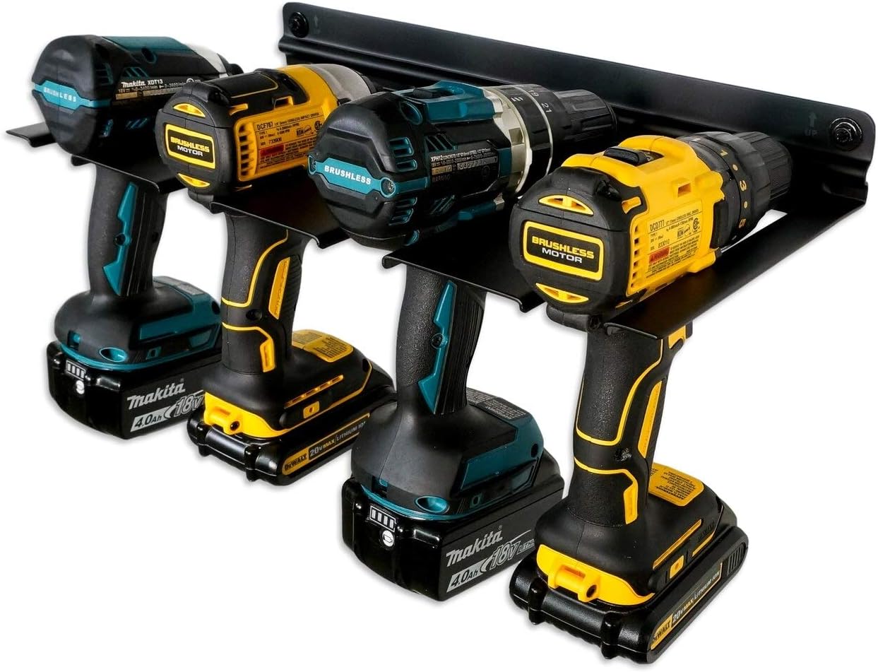 StoreYourBoard Electric Drill Storage Rack, Holds 4 Drills, Hanging Wall Mounted Organizer for Garage, Home, Workshop, Shed