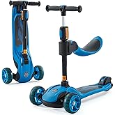 GLAMUP Kids Scooter, 2-in-1 Folding Kick Scooters, Adjustable Height, Safety Lock, 3 Wheel Kick Scooter for Boys and Girls Ages 3-14