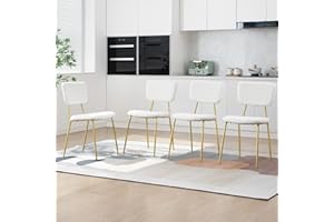 Bacyion White Dining Chairs Set of 4 - Modern Boucle Dining Kitchen Chairs with Gold Metal Legs, Armless Accent Chairs for Kitchen Dining Room Living Room