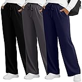 Huukeay 3 Pack Women's Plus Size Wide Leg Lounge Pants, Drawstring Baggy Yoga Pants Casual Loose Sweatpants