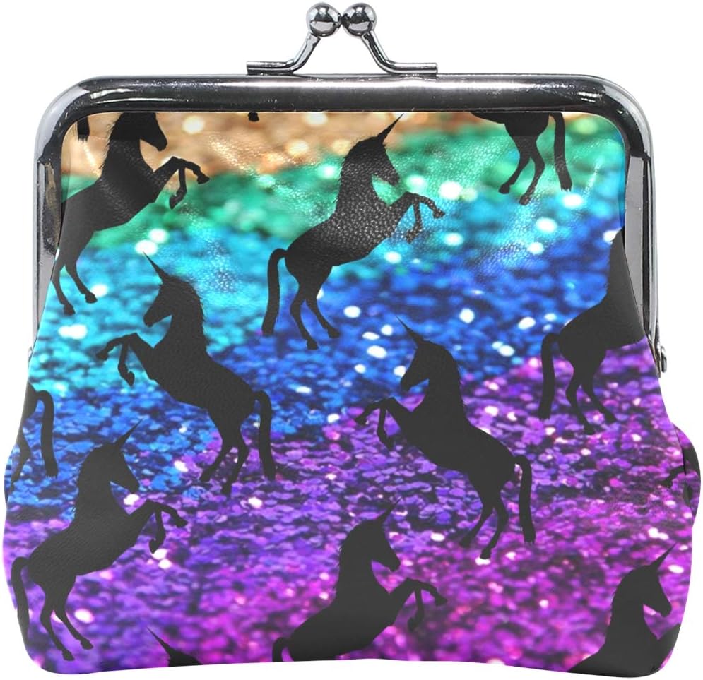 DERLONKAJE Coin Purse Rainbow Glitter Unicorns Womens Wallet Clutch Bag Girls Small Purse