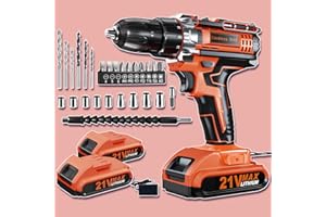 KELNOW Cordless Drill, 21V Electric Drill Set, 2 x 2.0Ah Power Pack Electric Screwdriver, 2 Speed 42Nm Power Drill Driver, 25