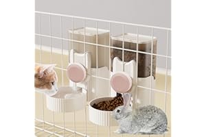 kathson Rabbit Gravity Auto Feeder Set 35oz Hanging Automatic Food Water Dispenser Cage Automatic Feeder Set for Rabbit Chinchilla Guinea Pig Hedgehog Ferret Kitty Puppy (Pink)
