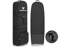 DAREKUKU Hard case Top Golf Travel Bags for Airlines with Adjustable Support Rod, Soft Foldable Golf Club Travel Covers with Oversize Tank Wheels, 2100D Heavy Duty Oxford