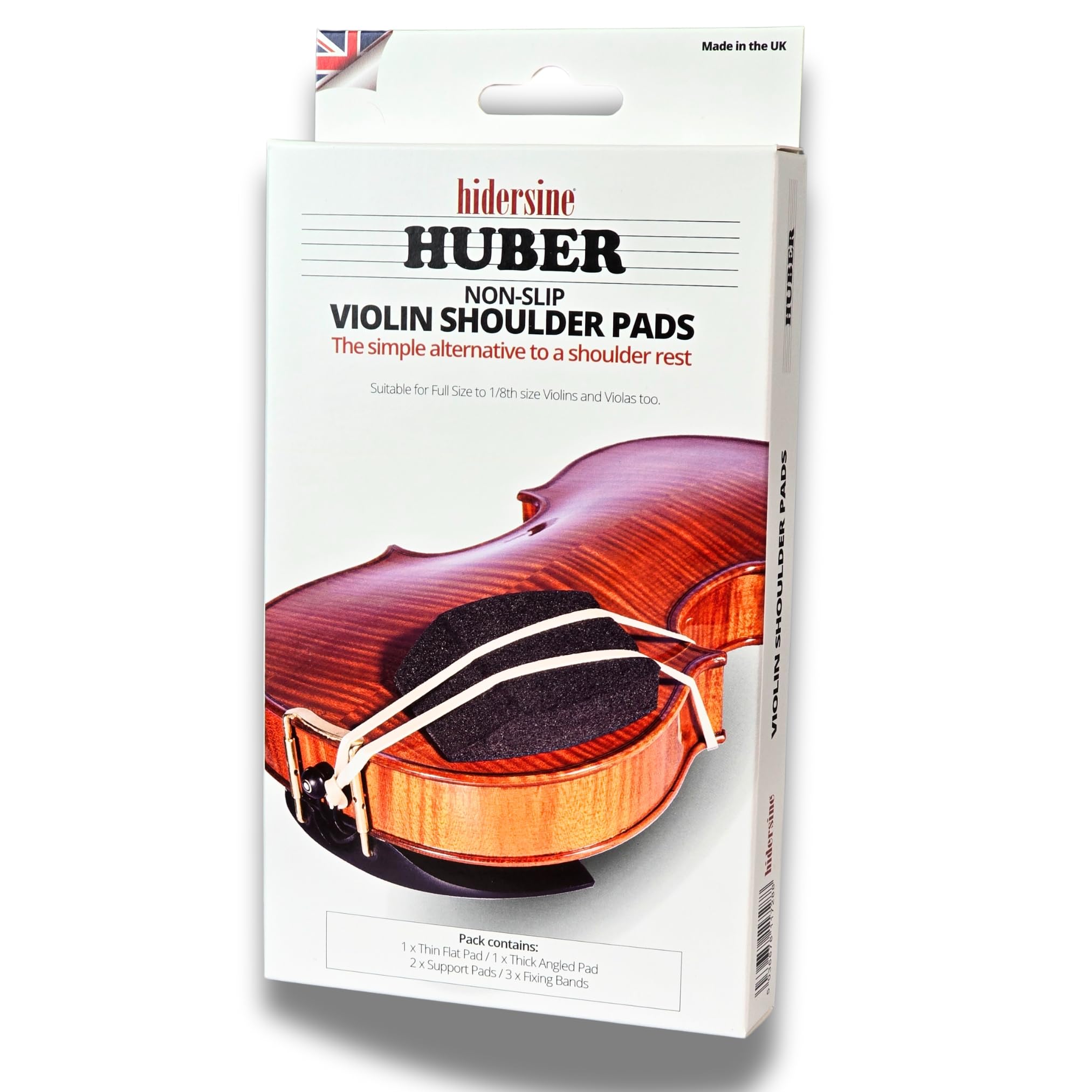 Huber by Hidersine Violin Shoulder Pad – Non-Slip Foam Support Set for 1/8 to Full Size Violins & Violas – Adjustable, Lightweight & Trusted by Teachers – Made in the UK