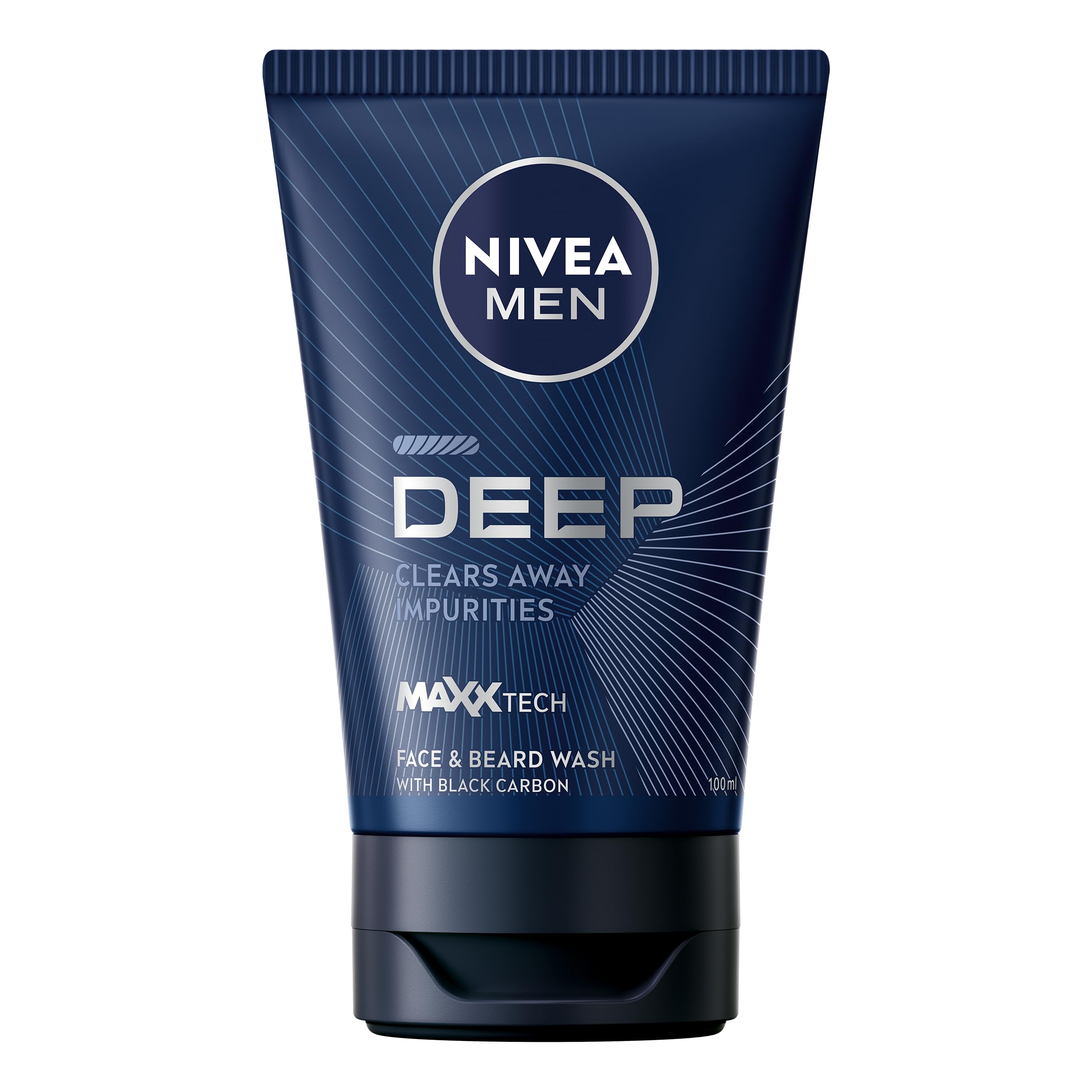 NIVEA MEN Deep Black Charcoal Face Wash (75ml), Dark Wood Men's Face Wash and Cleanser with Activated Charcoal, Anti-Bacterial Exfoliating Wash