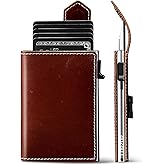 LORZOR Slim Wallet for Men with Security Latch, Pop Up Metal Card Holder Wallet, Finest Full Grain Leather Bifold Wallets, Smart, Minimalist, RFID Blocking, Front Pocket, ID Window