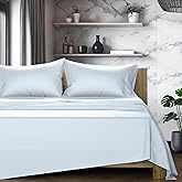 TEXAS LINEN CO. 100% Egyptian Cotton Queen Sheets Set - Luxury 1200 Thread Count Egyptian Cotton Sheets Queen Size, 17" Deep Pocket, Soft, Cooling Sateen Weave Hotel Quality Bedding Set - Light Blue
