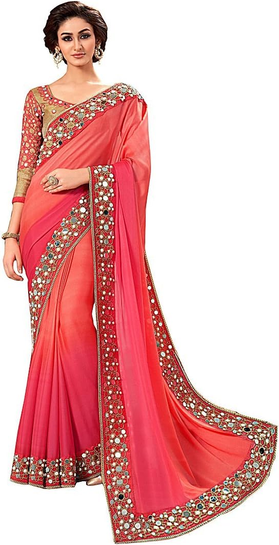 Shiroya Brothers Women's Faux Georgette Saree With Blouse Piece (Sb_Sari_7814_Pink)