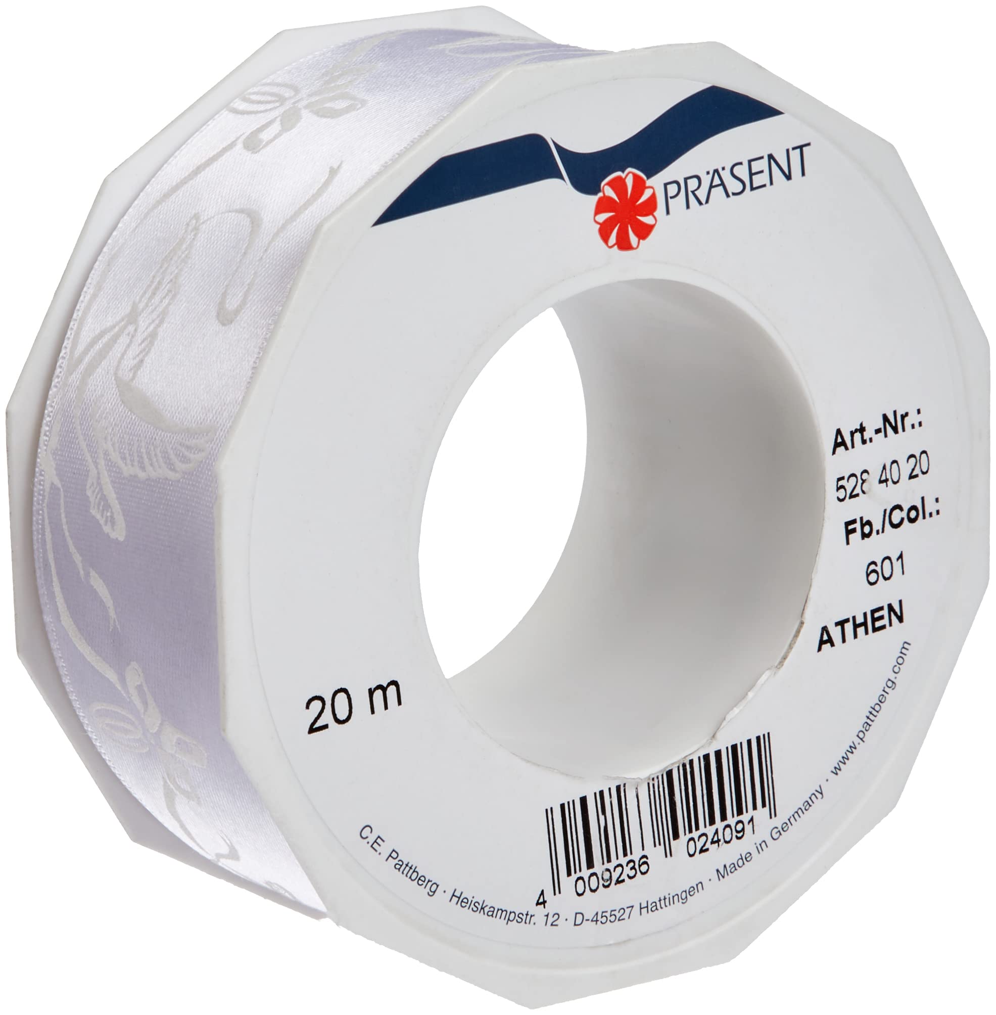 Präsent - Athen Printed Satin Ribbon White 20-m-Roll 40 mm width