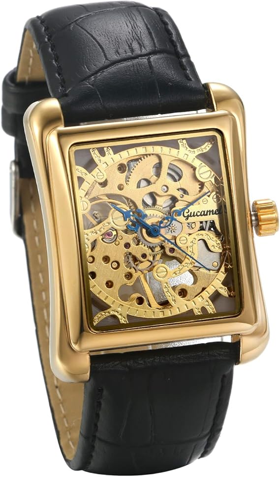 Amazon ｊｅｗｅｌｒｙｗｅ メンズ 腕時計 レザーベルト おしゃれ 防水 自動巻き スケルトン アンティーク風 スクエア ファションウオッチ メンズ アクセサリー 金色 メンズ腕時計 腕時計 通販