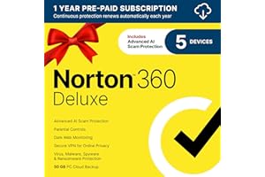 Norton 360 Deluxe 2026 Ready, Antivirus software for 5 Devices with Auto-Renewal – Includes Advanced AI Scam Protection, VPN, Dark Web Monitoring & PC Cloud Backup [Download]