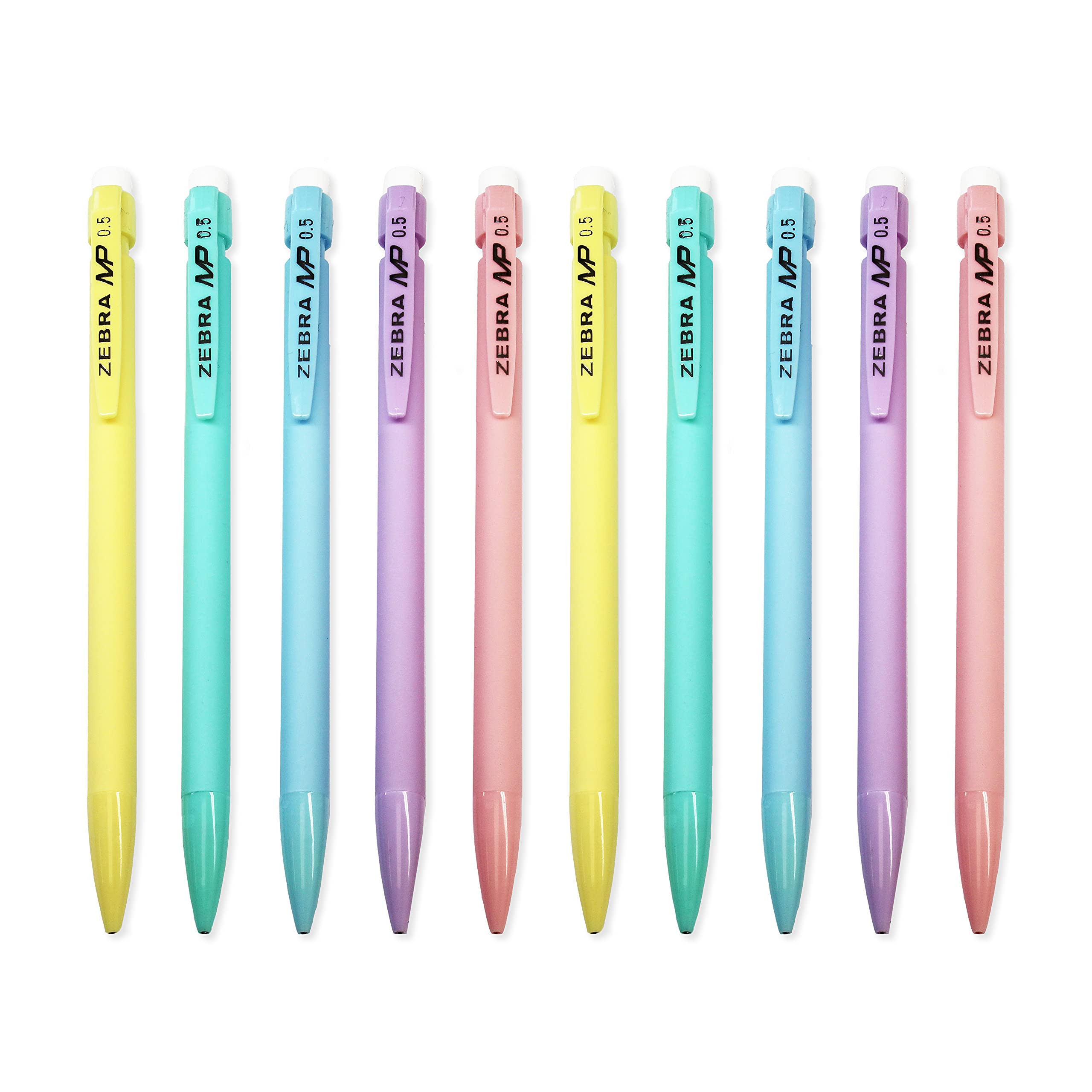Zebra MP Mechanical Pencil - 0.5mm Fine Nib - Graphite Lead - Pastel Set of 10