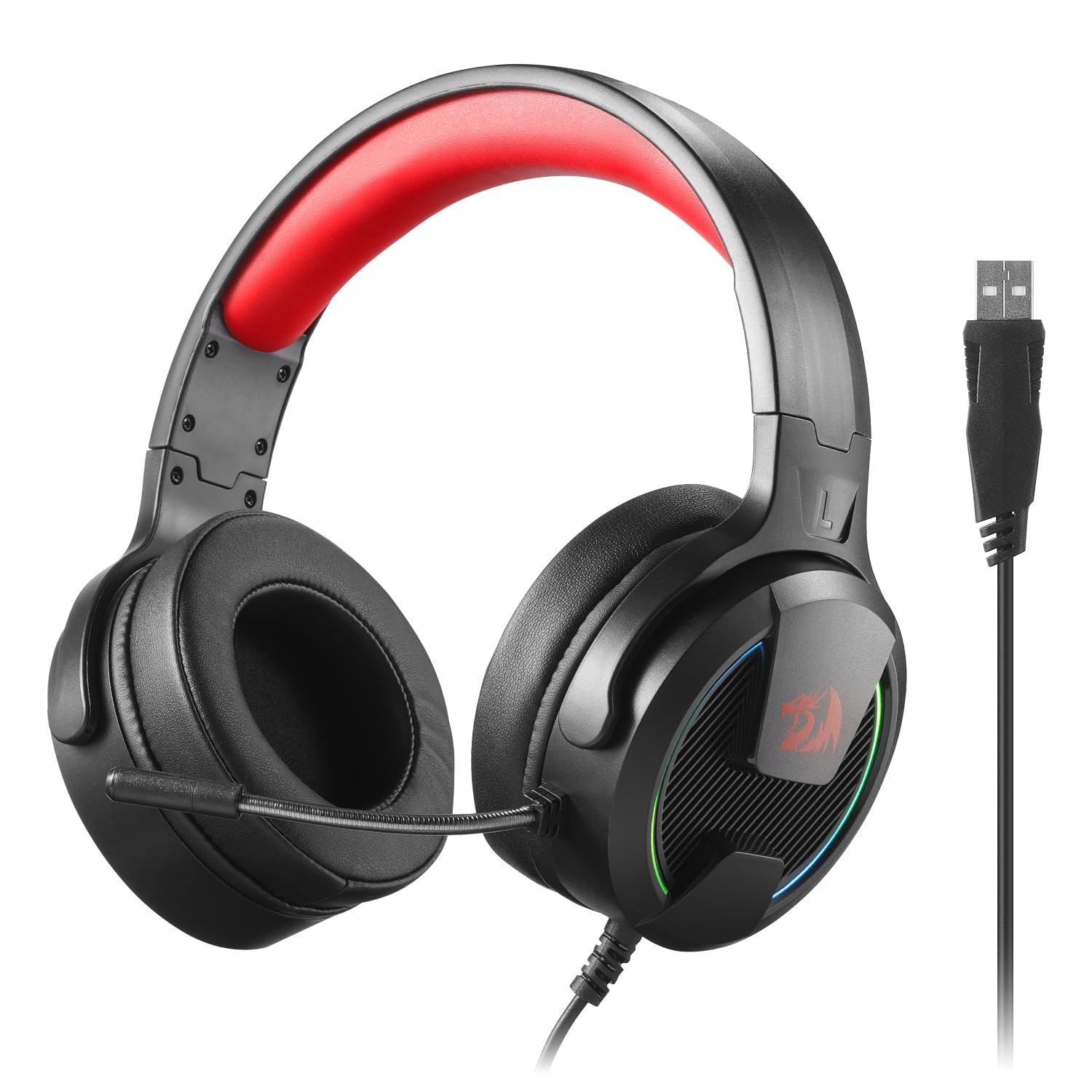 Photo 1 of Redragon H315 RGB Gaming Headset - Wired Computer Headset with 40mm Drivers, Noise-Canceling Microphone, USB Connection, Lightweight Design, and Soft PU Leather Ear Cushions for Ultimate Comfort