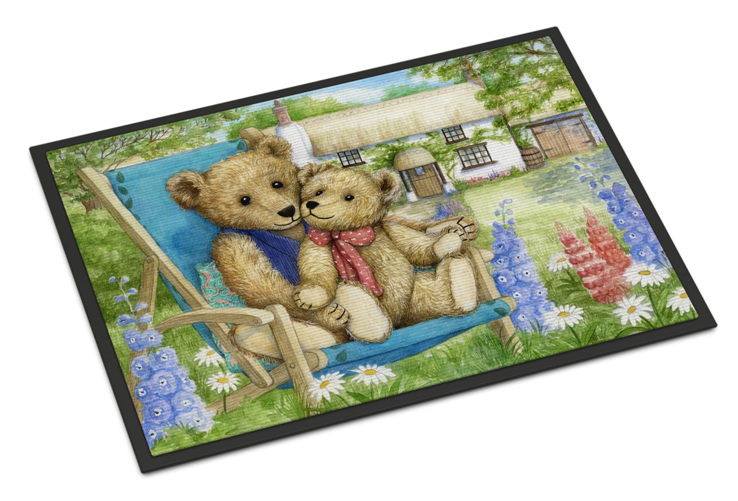 Caroline's Treasures CDCO0306JMAT Springtime Teddy Bears in Flowers Indoor or Outdoor Mat 24x36, 36" L x 24" W, Multicolor