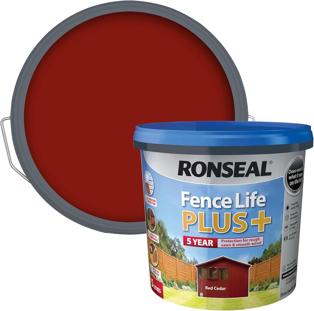 Ronseal Fence Life Plus Red Cedar 5 Litre - Weatherproof Fence Paint