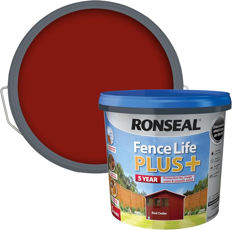 Ronseal Fence Life Plus Red Cedar 5 Litre - Weatherproof Fence Paint