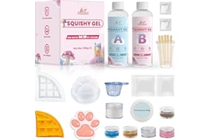 Jarezina 12 Pcs Taba Squishy Kit,Liquid Silicone for Squishy Maker with Guided,Waffles & Cat's Paw Mold,Petroleum Jelly and Flocking Powder-DIY Decompression Gift